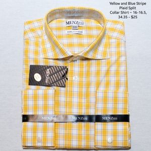 Yellow and Blue Stripe Plaid Split Collar Shirt